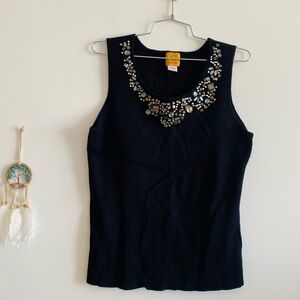 Embellished Black Sleeveless Top Size XL